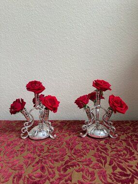 Vtg Pair Barker Bros Silver Plate Victorian Small Epergnes Candelabras No Vases